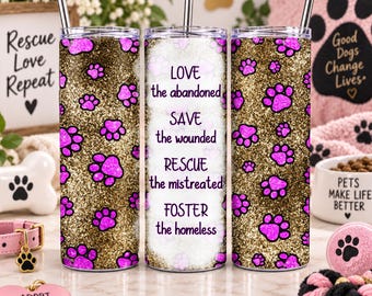 Pink Rescue Tumbler Design - Pawprints - PNG - Digital Download - Sublimation