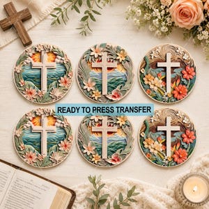 Floral Cross Sublimation Transfer - Ready To Press - Coaster/Ornaments