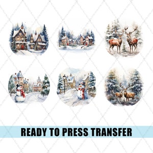 Watercolor Christmas - Sublimation Transfer - Ready To Press - Heat Transfer - Car Coaster - Coaster - Christmas Ornament - Snowman
