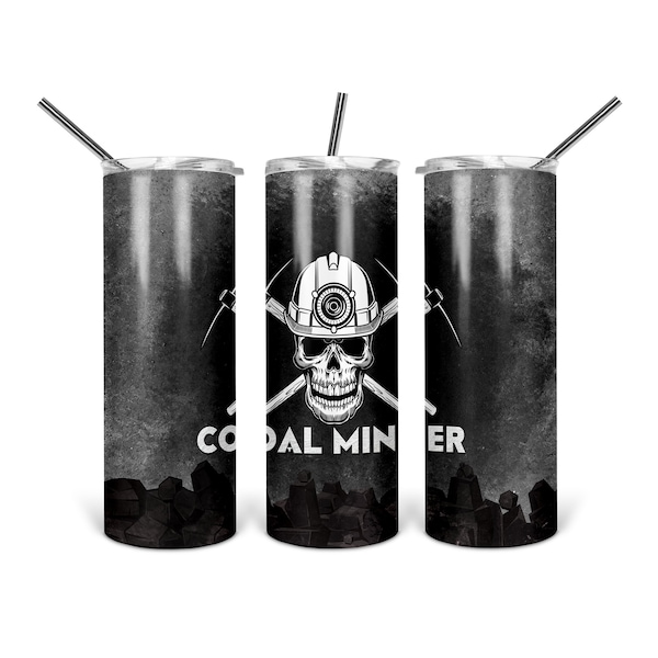 Coal Miner - Sublimation - PNG - Digital Download - Digital Design - Tumbler Design - Printable - 20 OZ - Skull - Hardhat - Pick - Coal