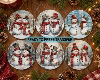 Watercolor Snowman Sublimation Transfer - Ready To Press - Coasters/Ornaments