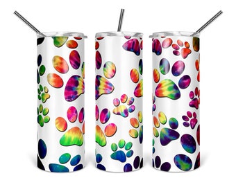 Bekerontwerp Rainbow Pawprints: kleurrijke tie-dye (digitale download)