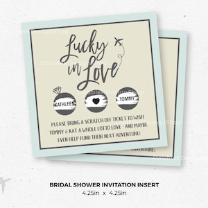 Inserto per invito da grattare per addio al nubilato Wishing Well per portare i biglietti della lotteria stampabile Tema di viaggio Lucky In Love