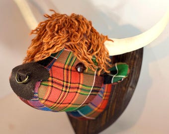 Tête de vache écossaise faite main, décoration murale écossaise