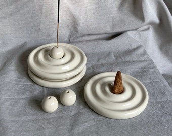 White Ceramic Incense Holder Set Stoneware Handmade Clay Aromatherapy Palo Santo Dish