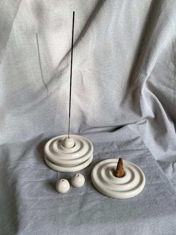BONE PALOSANTO HOLDER White お香立て 灰皿 White Ceramic Incense Holder Set Stoneware Handmade Clay