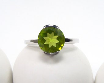 Peridot stapelen ring sterling zilver Peridot ring maat 6,5 Amerikaanse groene stenen ring groene stenen sieraden natuurlijke Peridot ring einde bezel instelling