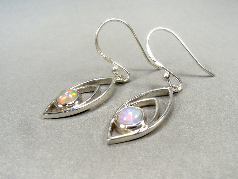 White Opal Earrings Australian Opal Earrings Silver Opal Earrings Multicoloured Gemstone Earrings Opal Drop Earrings Sterling Silver