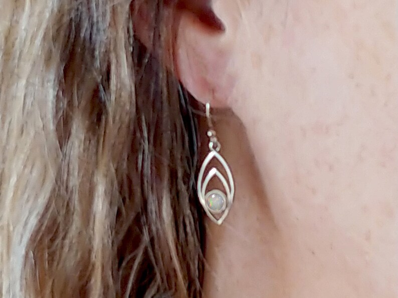 White Opal Earrings Australian Opal Earrings Silver Opal Earrings Multicoloured Gemstone Earrings Opal Drop Earrings Sterling Silver