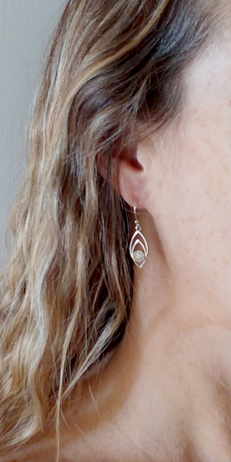 White Opal Earrings Australian Opal Earrings Silver Opal Earrings Multicoloured Gemstone Earrings Opal Drop Earrings Sterling Silver