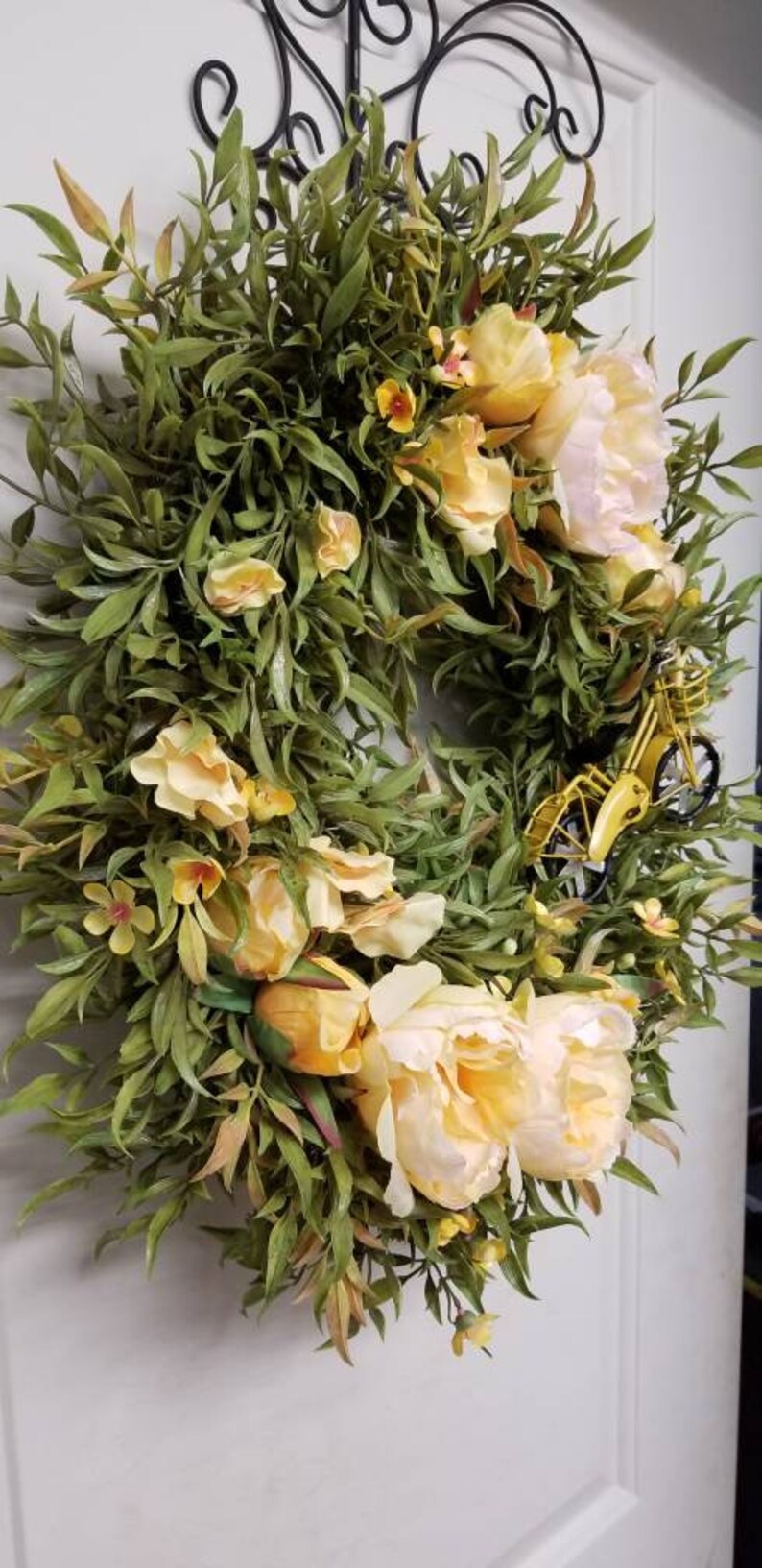 Bicycle Wreath Peony Fern Wreath Yellow Wreath Bicycle Frontdoor Beach Cruiser Summer Wreath door wreath Peony Wreath Peonies