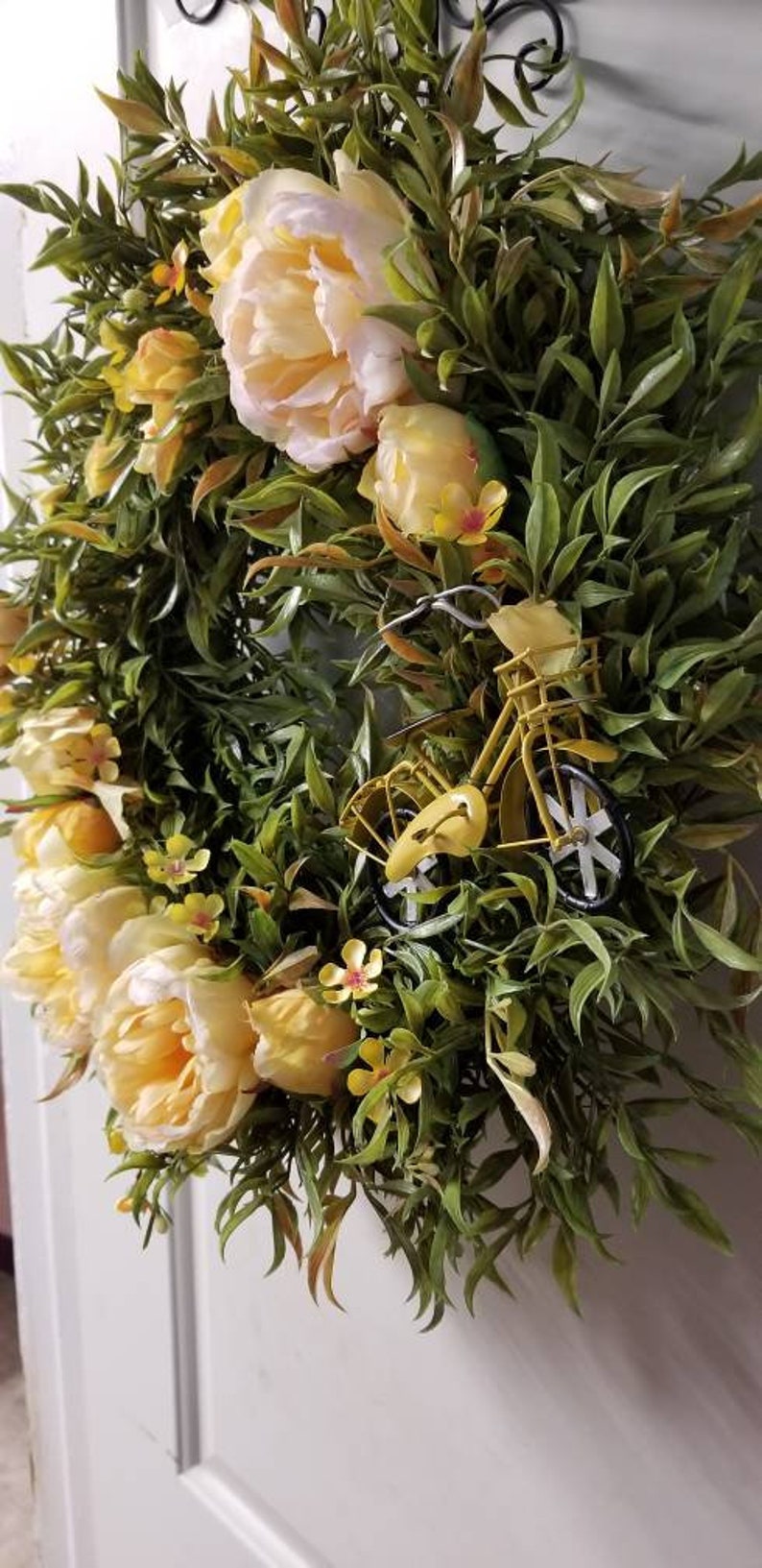 Bicycle Wreath Peony Fern Wreath Yellow Wreath Bicycle Frontdoor Beach Cruiser Summer Wreath door wreath Peony Wreath Peonies