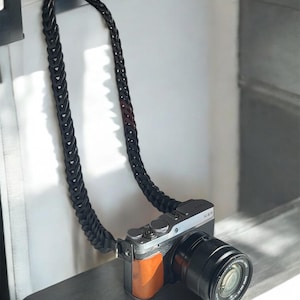 Black Leather Camera Strap hand braided and stitched | Italy leather