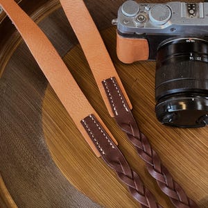 Leather Camera Strap - Brown mixed Natural Color