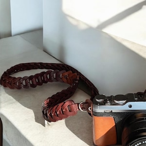 Brown Leather Camera Strap hand braided and stitched