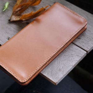 Cartera larga de cuero italiano - Cartera plegable de cuero Buttero de color marrón veterinario - Hecha a mano al 100 %, 5 ranuras para tarjetas, 2 ranuras para billetes, 1 ranura para monedas