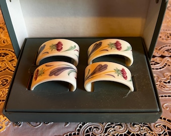 Lenox Poppies On Blue Chinastone Napkin Rings.  Set of Four.
