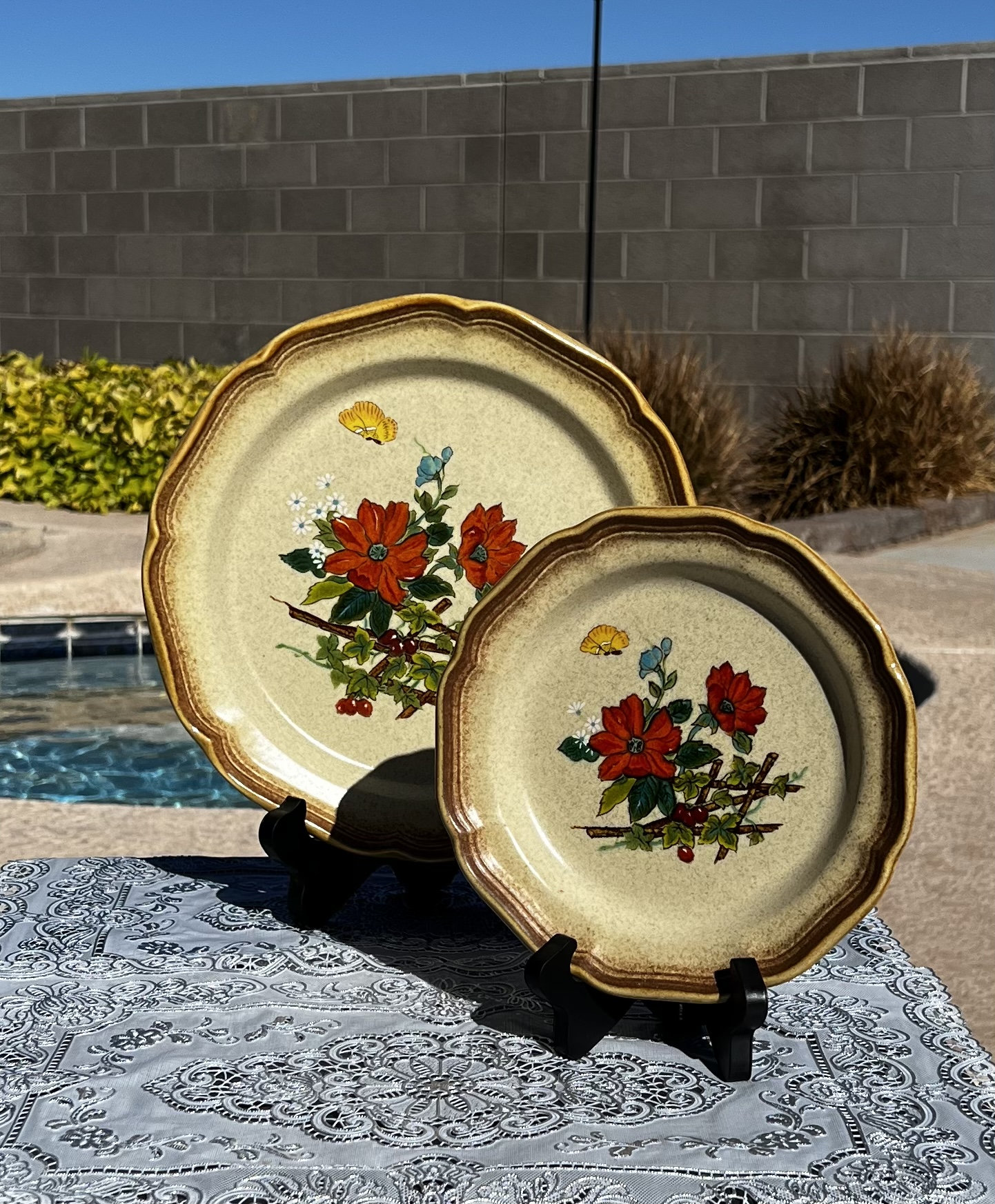 Orange flowers vintage dinner plates - Etsy 日本