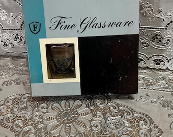 Vintage Federal Glass game birds rumpus set shot glasses with original box.
