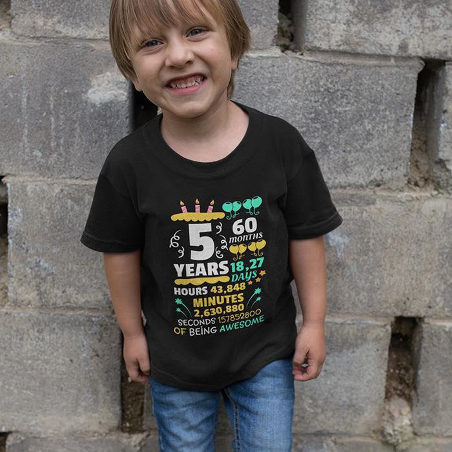 Kids Birthday Tee Shirt 5 Years Of Being Awesome Youth Tee Etsy