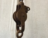 Vintage early to mid century double pulley, barn pulley, farm decor.