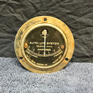 Antique Auto Lite System of Toledo Ohio Amperes Gauge. Automotive Gauges.