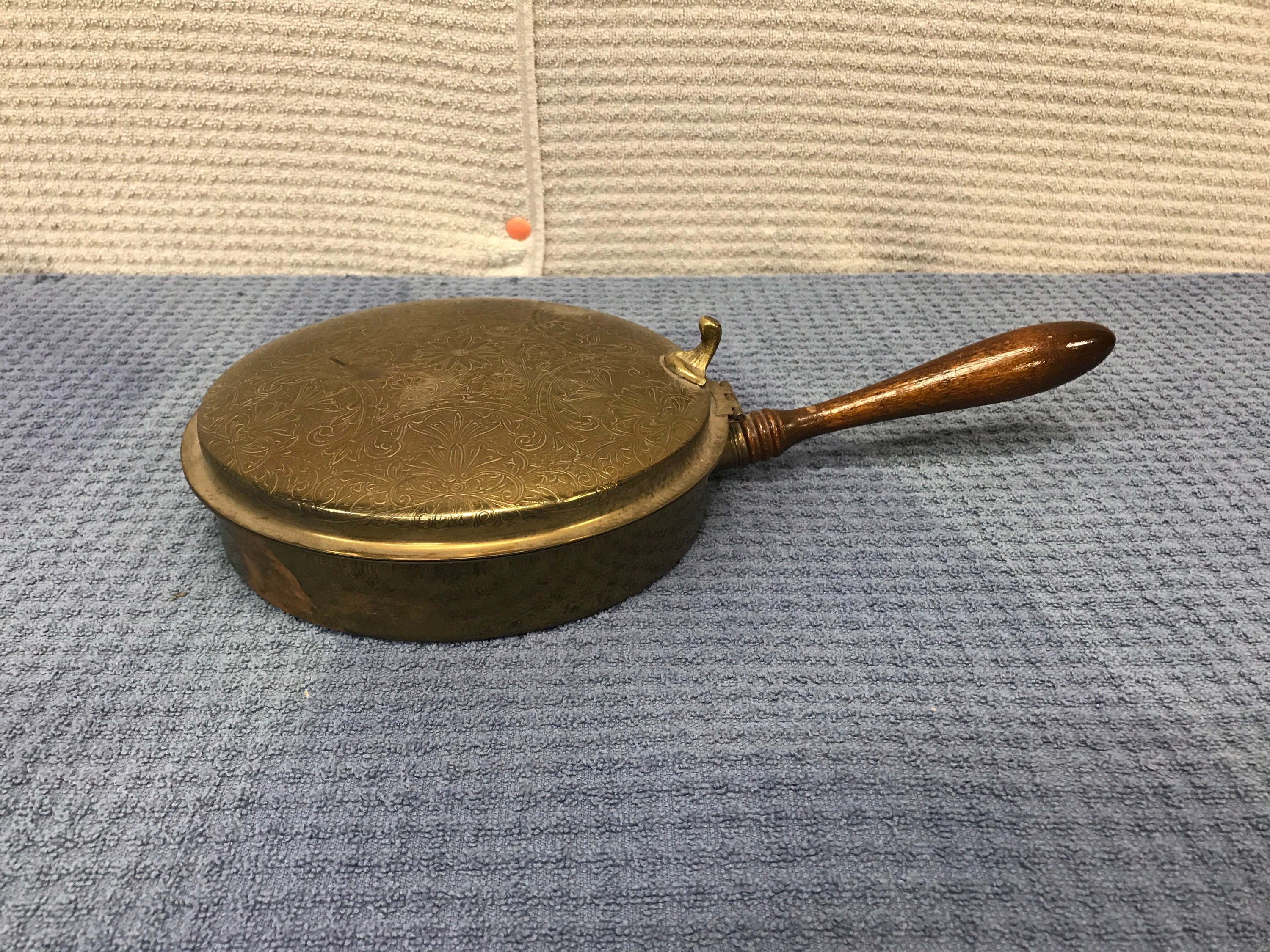 Unique Little Mini Bed Warmer. Brass Bed Warmer. Embossed Top Etsy