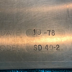Vintage General Motors Electro Motive Division SD40-2 Builders Plate. Builders Tag.