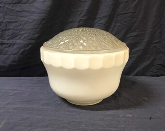 Vintage frosted and clear ceiling light globe.