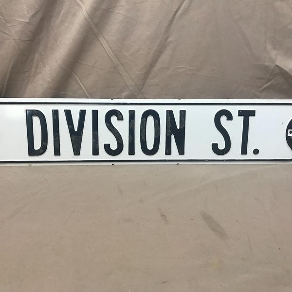 Vintage DIVISION ST. Metal Road Sign: Heavy Duty Man Cave Decor