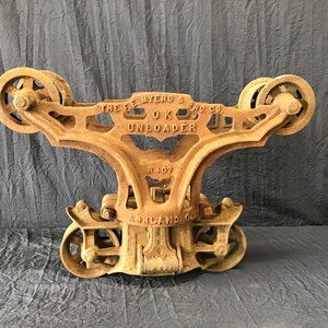 Vintage turn of the century F.E. Myers and Bro. Co. O.K. Unloader. Hay trolley, barn trolley, farmhouse decor, farmhouse lighting.