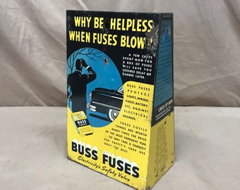 Vintage Buss Fuses Countertop Display Rack: Mid-Century Automotive Advertising