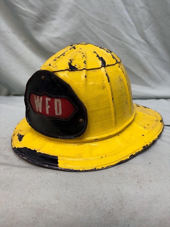 Vintage 1965 Cairns and Brother Model 350 Aluminum Fire Helmet- Watertown NY WFD- Intact Liner. View 2