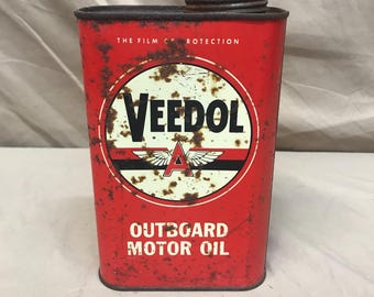 Vintage Veedol Outboard Motor Oil Can: Unopened Quart, Petroliana