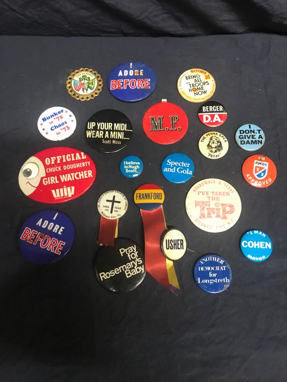Lot of twenty vintage pins and buttons. Political 