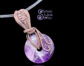 Amethyst donut, shaman styled in oxidized copper