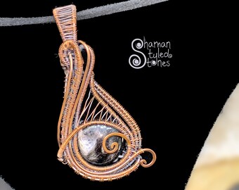 Hypersthene, shaman styled in oxidized copper