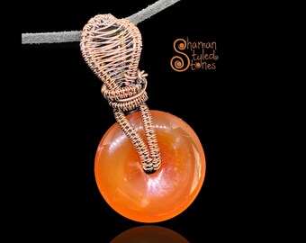 Carnelian donut, shaman styled in oxidized copper