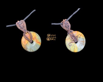Red Creek Jasper donut, shaman styled in oxidized copper