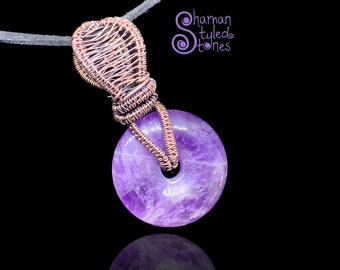 Amethyst donut, shaman styled in oxidized copper