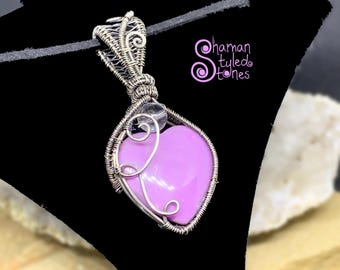 Phosphosiderite with quartz energy enhancer, shaman styled in oxidized sterling silver