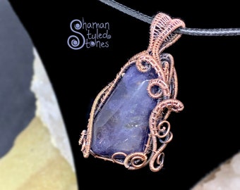 Iolite tumble, shaman styled in oxidized copper