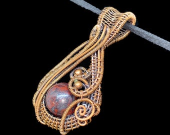 Brecciated Jasper bead pendant, shaman styled in oxidized copper