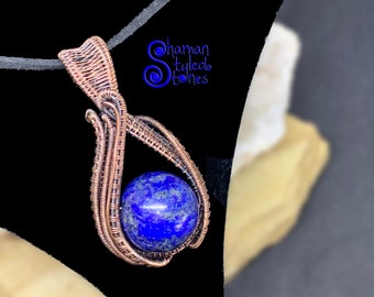 Lapis Lazuli, big bead flame, shaman styled in oxidized copper