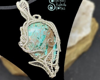 Chrysocolla-Shattuckite, mermaidized in argentium silver
