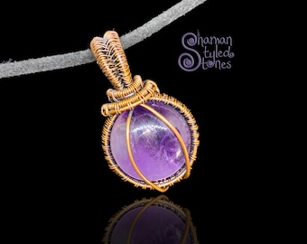 Amethyst circle, shaman styled in oxidized copper