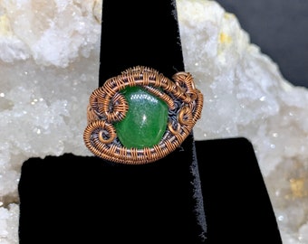 Jade Ring, shaman styled in oxidized copper