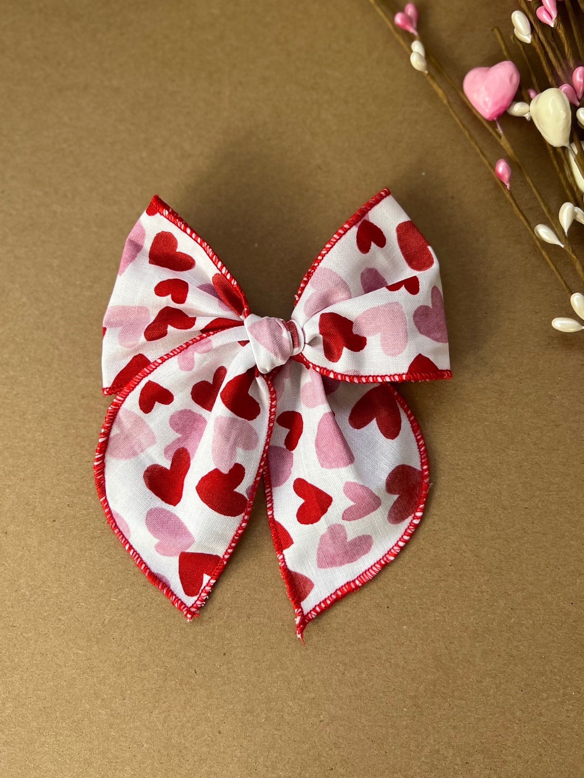 cnhairaccessories Love Heart Pink Ribbon Hair Bows Hot Pink