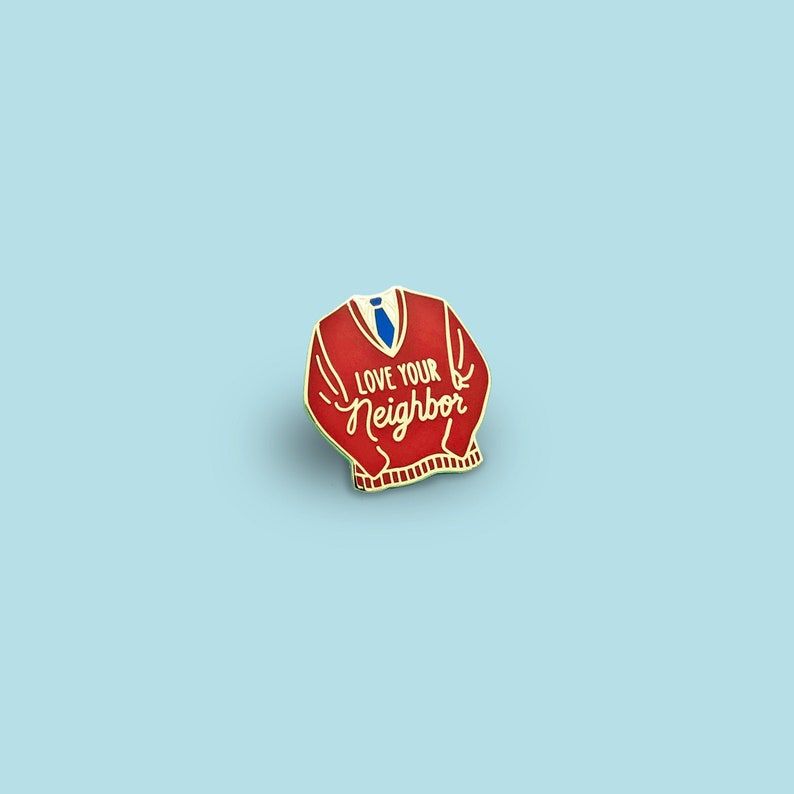 Mister Rogers Pin Gold Enamel Pin Fred Rogers Mister Rogers Neighborhood Bible Verse Pin Sweater Pin image 1