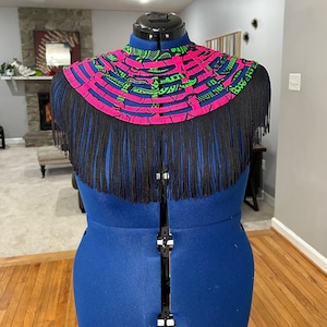 Pink and Green Ankara / African Print Fabric  Bib Necklace with Fringe. Free Shipping Within the USA